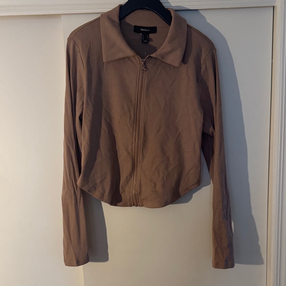 Forever 21 Taupe Zip front shirt